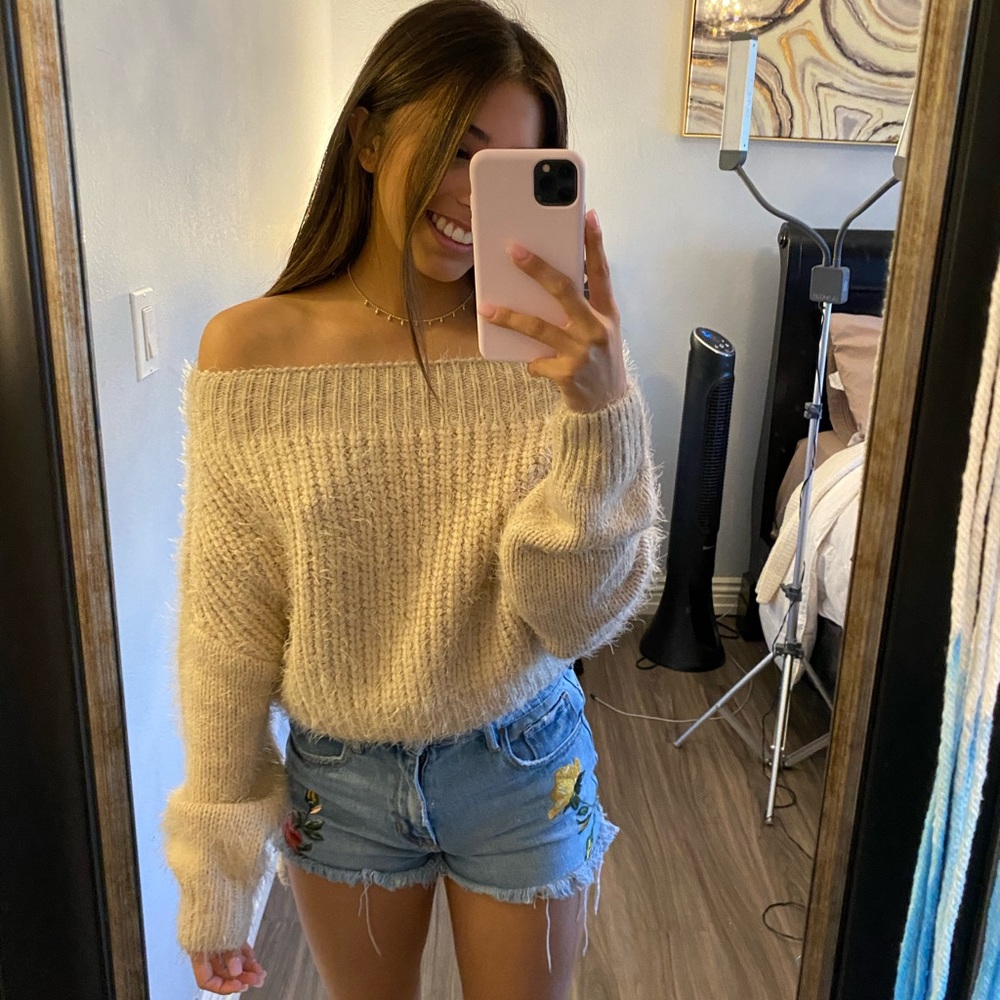 Cream knit off the shoulder top